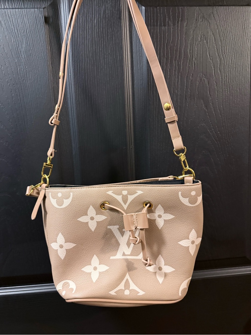 Light Beige Monogram Canvas Shoulder Bucket Bag
